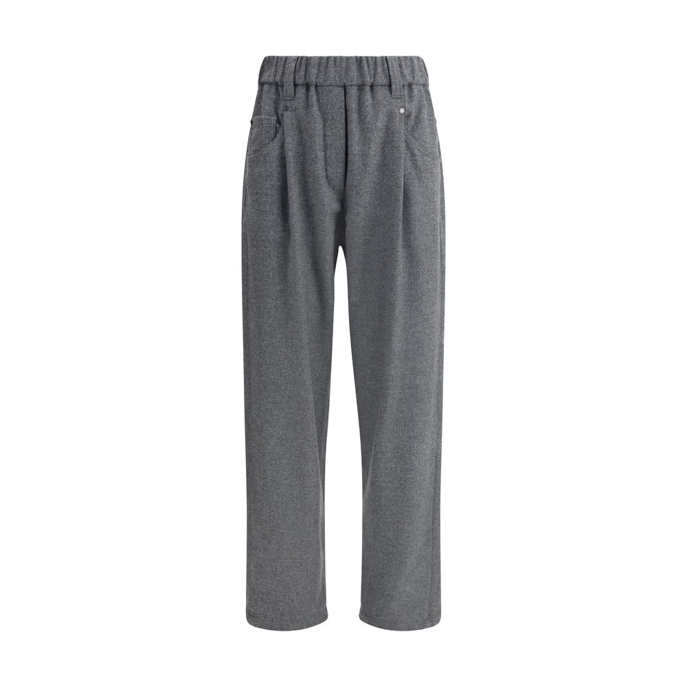 Pantaloni casual in lana grigia Brunello Cucinelli