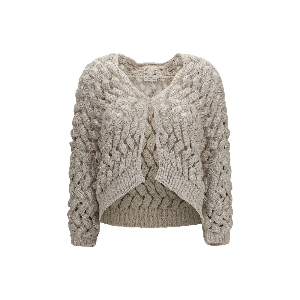 Cardigan in seta beige Brunello Cucinelli