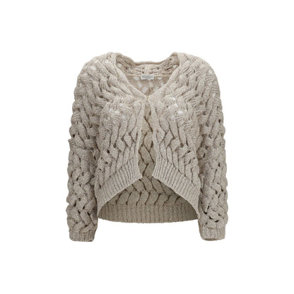 Cardigan in seta beige Brunello Cucinelli