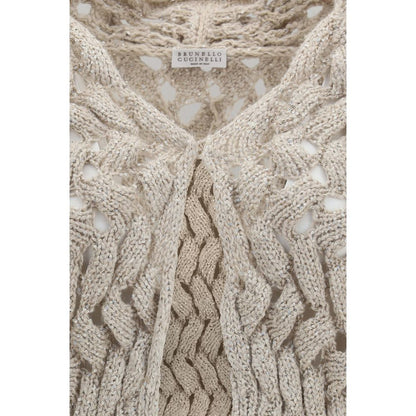 Cardigan in seta beige Brunello Cucinelli