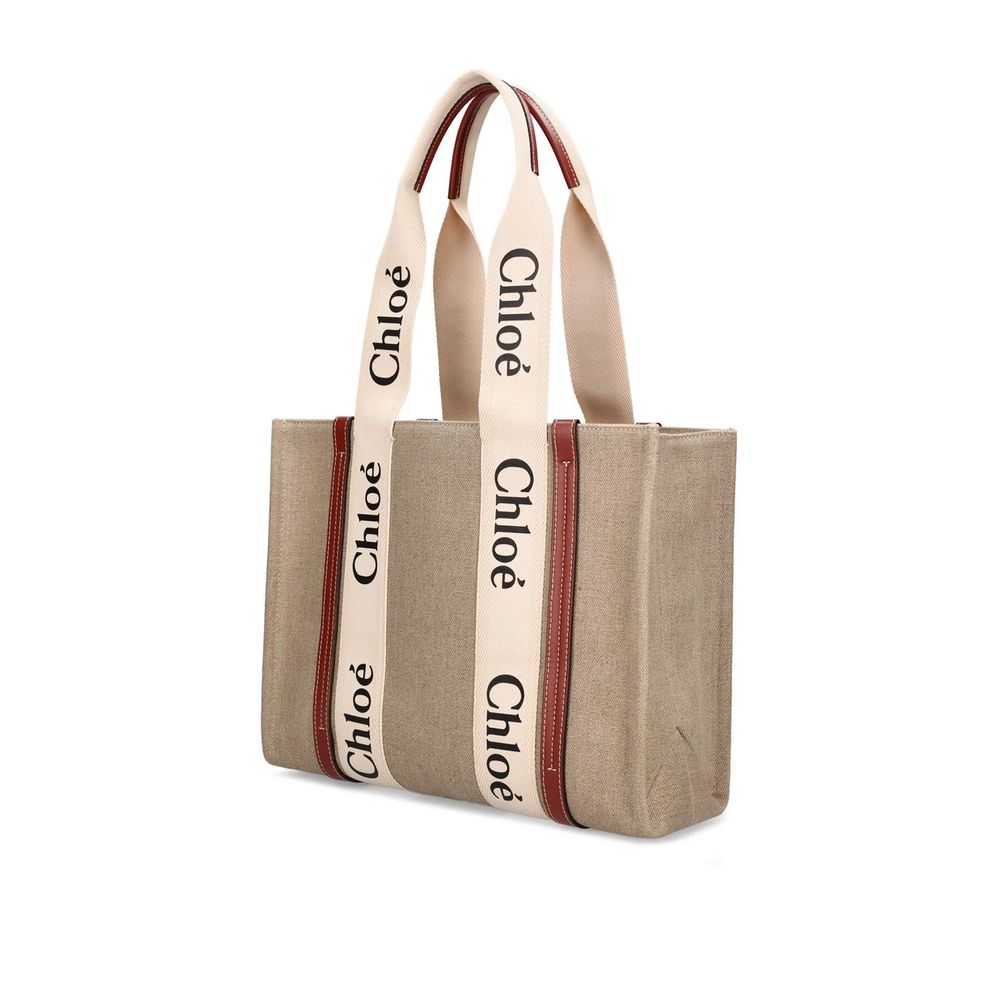 Borsa tote Chloé in lino beige