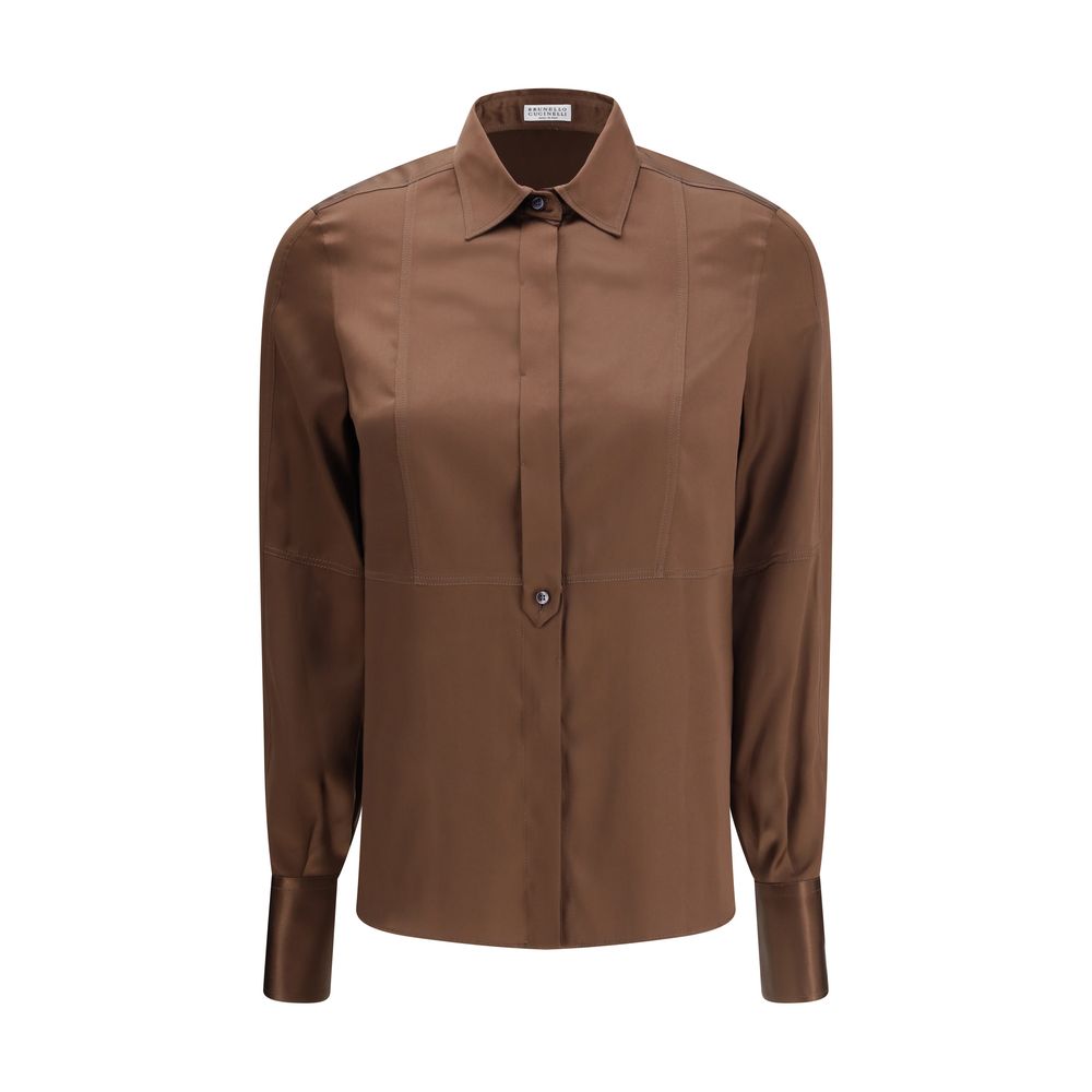Chemise habillée en soie marron Brunello Cucinelli