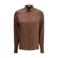Chemise habillée en soie marron Brunello Cucinelli