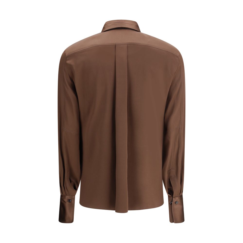 Chemise habillée en soie marron Brunello Cucinelli