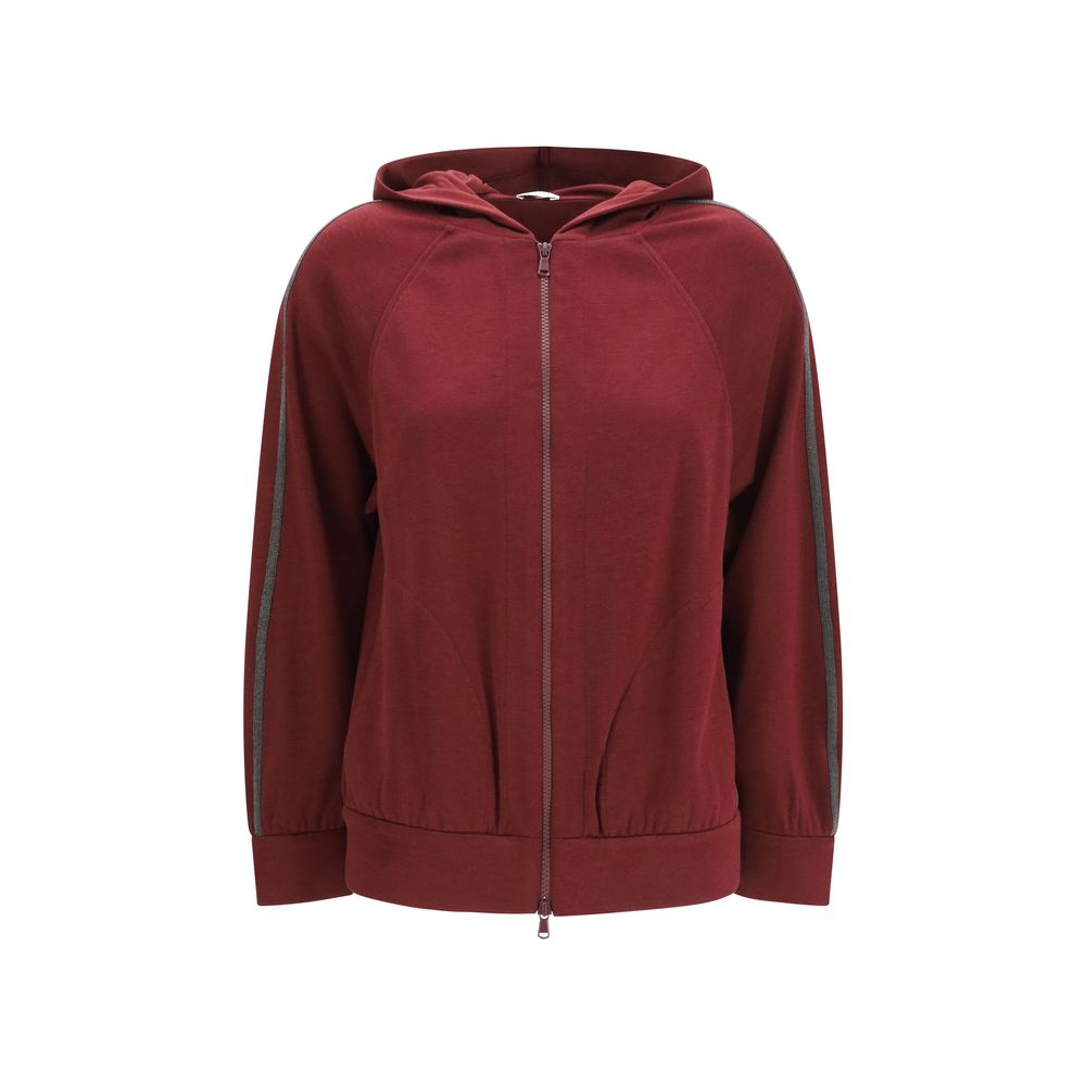 Felpa con zip Brunello Cucinelli in cotone bordeaux