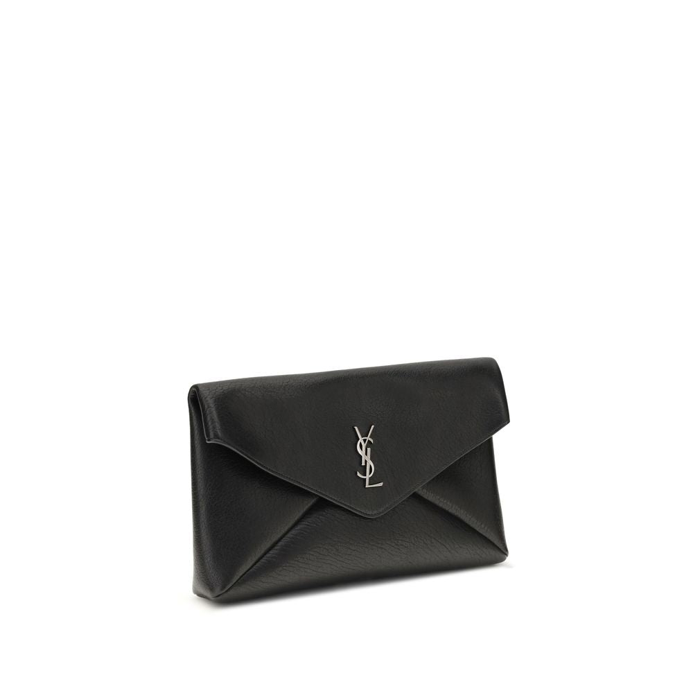 Borsa Pochette Saint Laurent Nera in Pelle di Vitello Bos Taurus