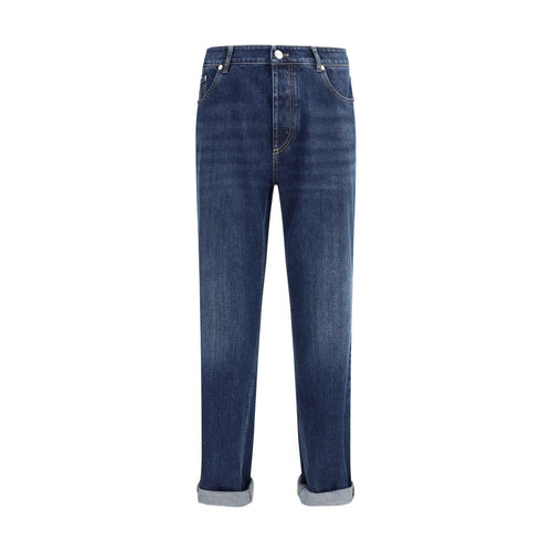 Brunello Cucinelli blå jeans i bomull med rak passform