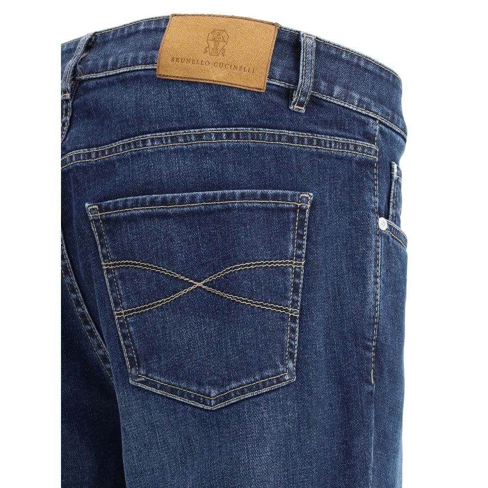 Jeans Brunello Cucinelli in cotone blu a gamba dritta