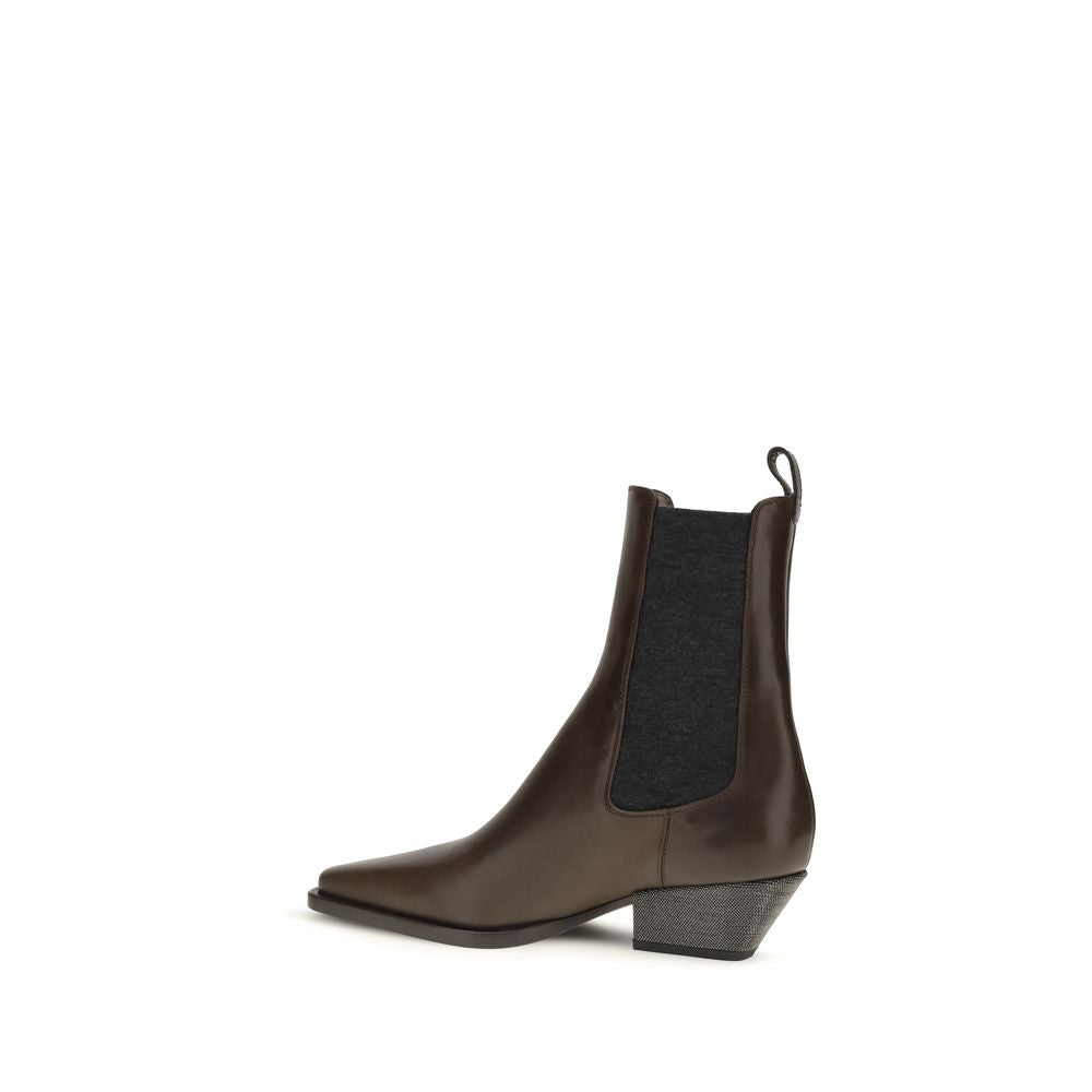 Botines Brunello Cucinelli de piel de becerro marrón Bos Taurus