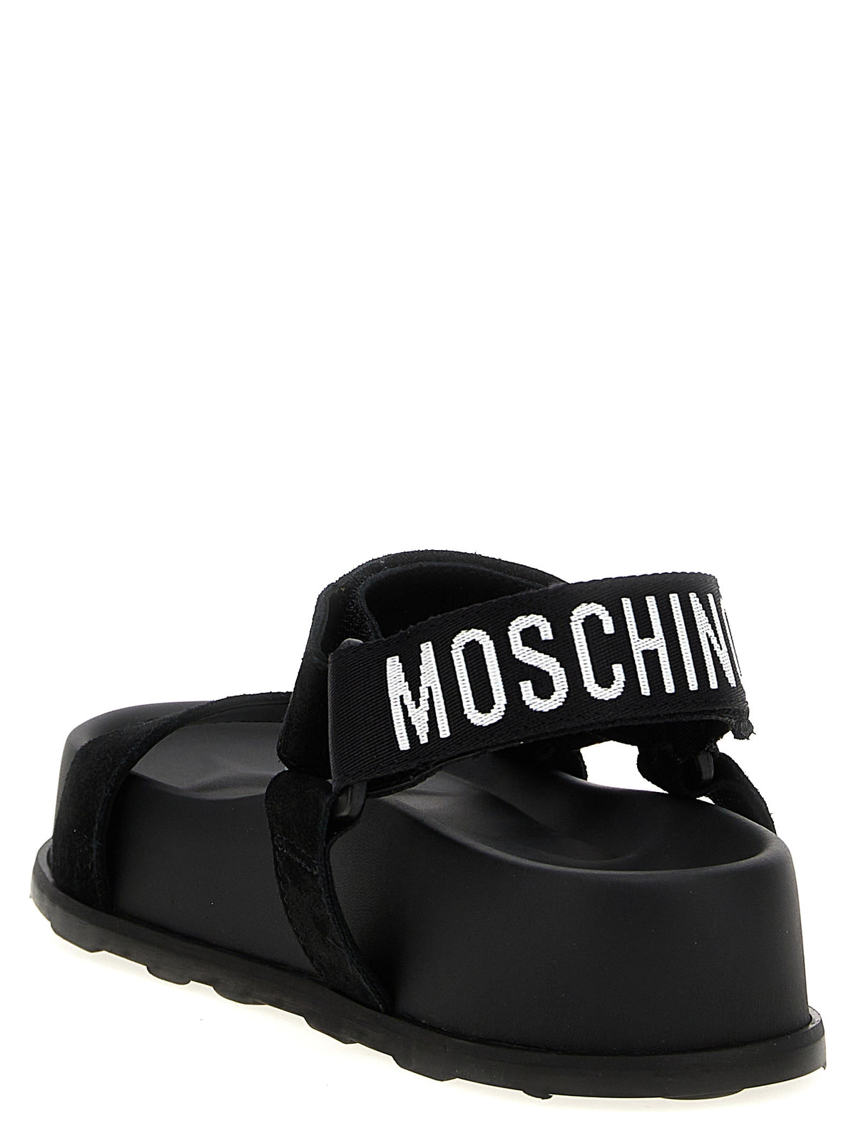 Sandalias planas de piel de becerro negras de Moschino