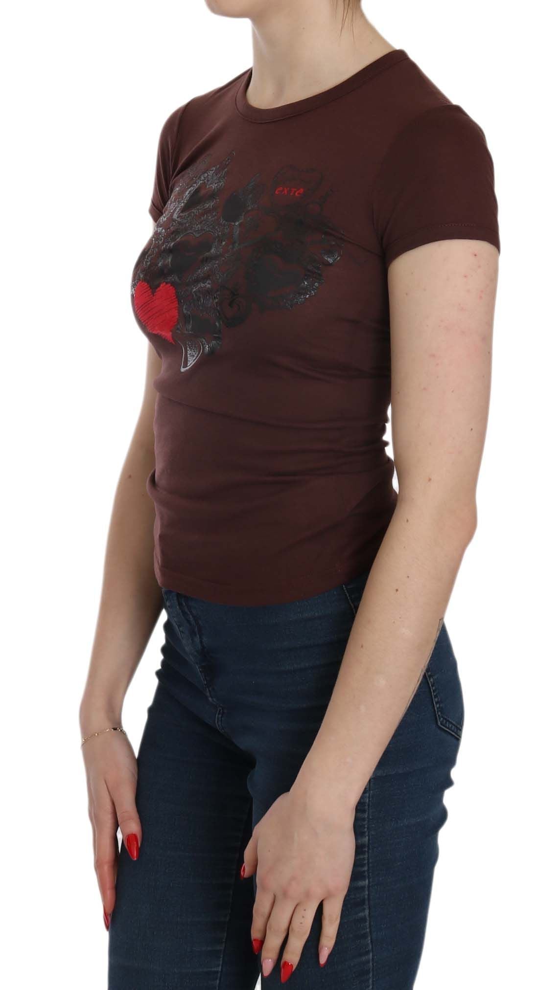 T-shirt casual a maniche corte con cuori marroni Exte