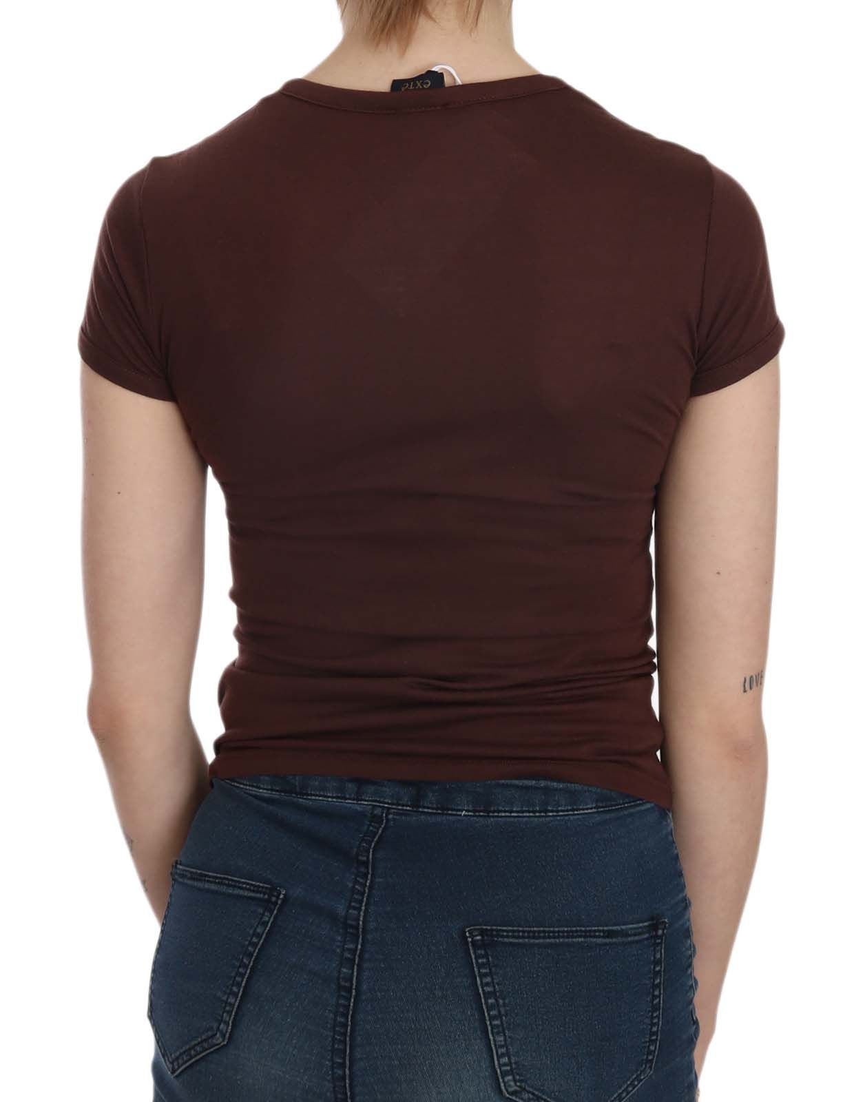 T-shirt casual a maniche corte con cuori marroni Exte