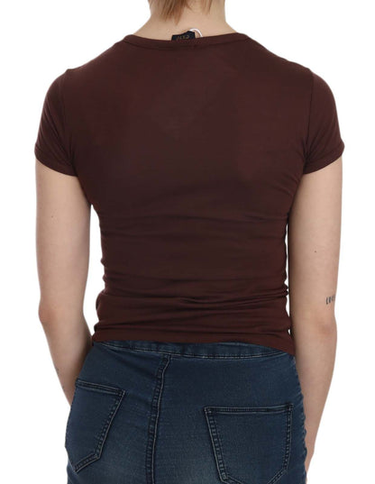 T-shirt casual a maniche corte con cuori marroni Exte
