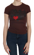 T-shirt casual a maniche corte con cuori marroni Exte
