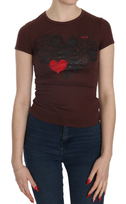 T-shirt casual a maniche corte con cuori marroni Exte