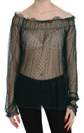 PINK MEMORIES Top blusa a maniche lunghe in rete verde trasparente