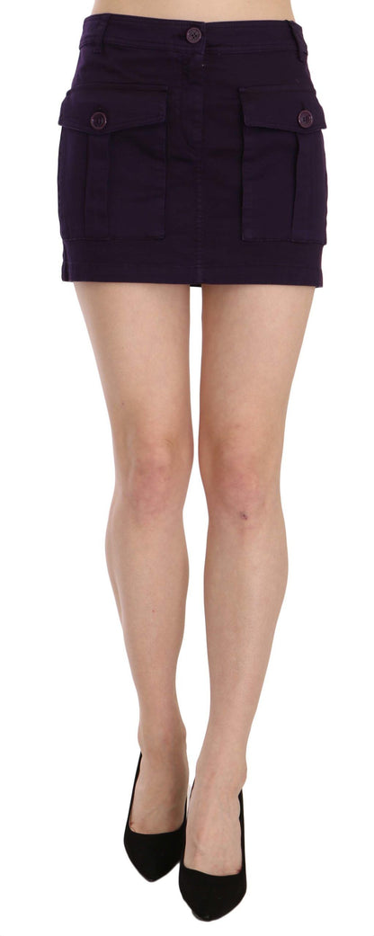 Gonna corta a trapezio con tasche e bottoni a vita alta viola GF Ferre
