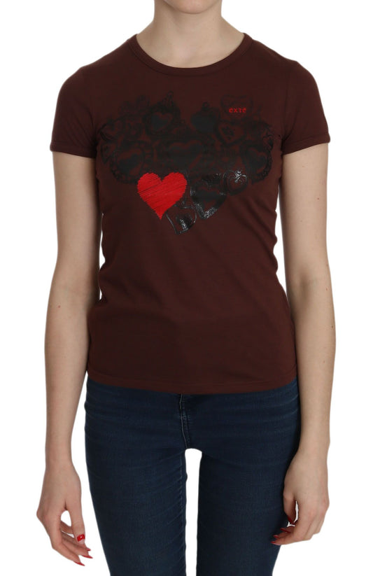 T-shirt girocollo con stampa a cuore marrone Exte e camicetta a maniche corte