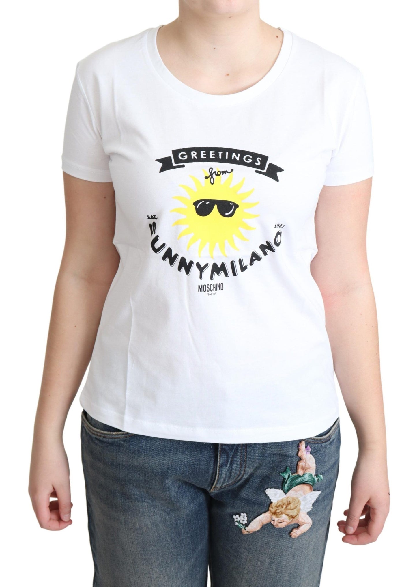 T-shirt Moschino in cotone bianco con stampa Sunny Milano