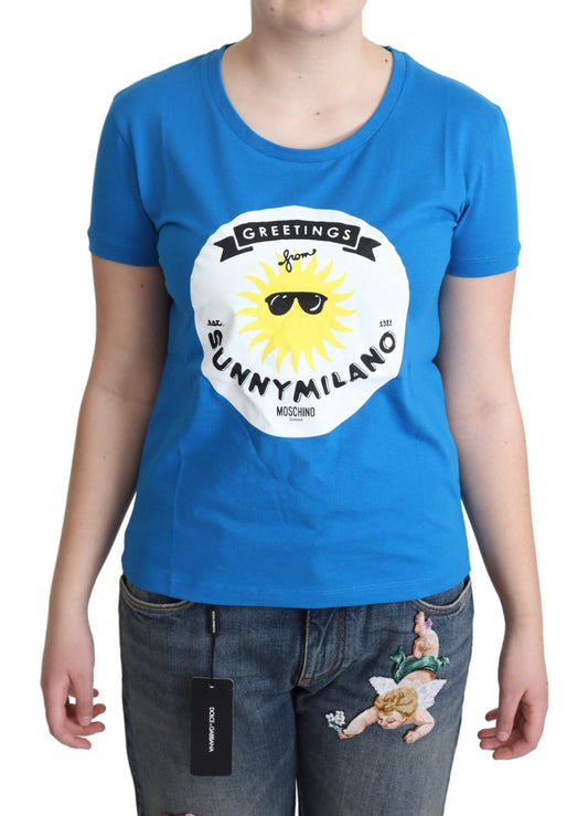 T-shirt Moschino in cotone blu con stampa Sunny Milano