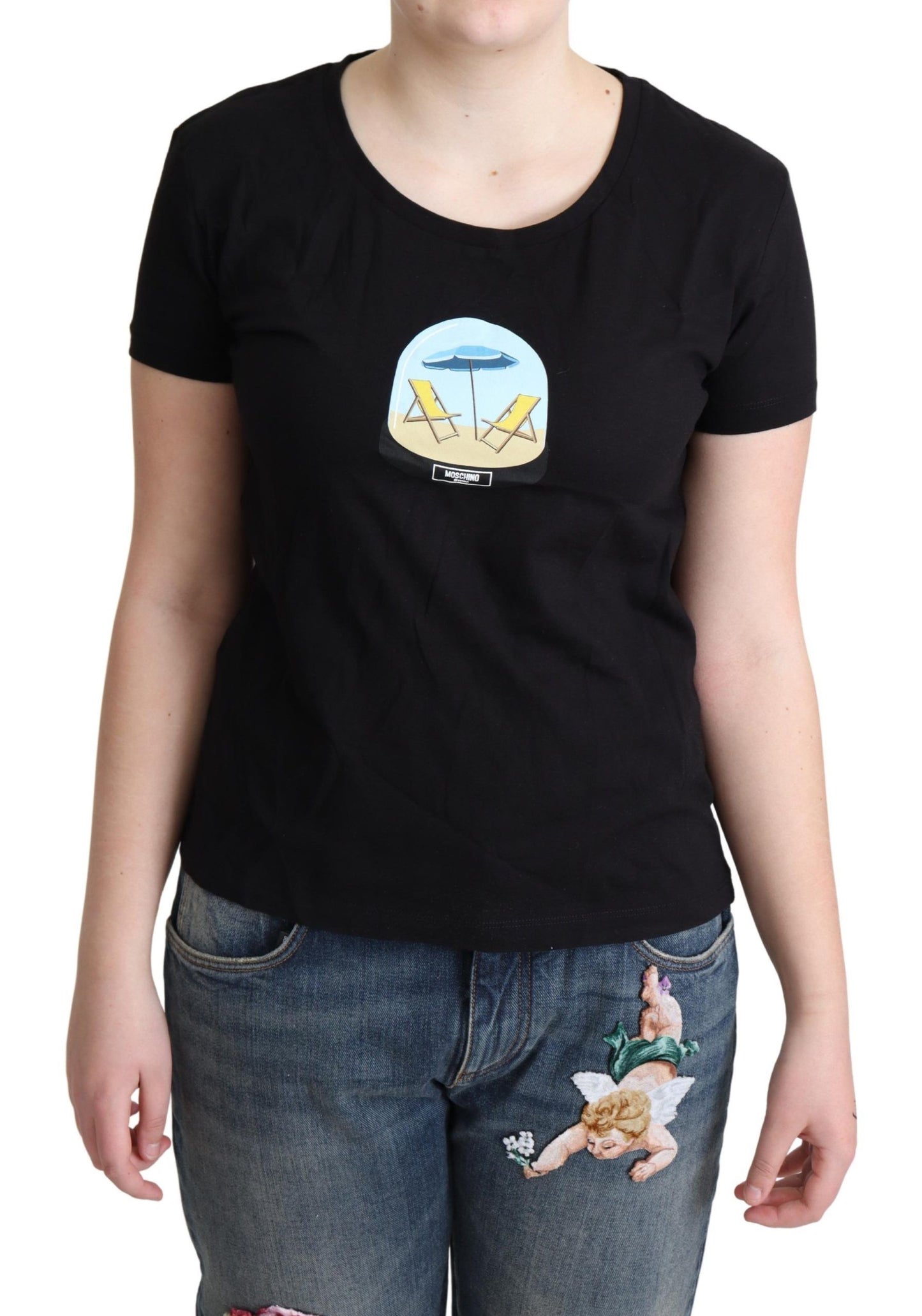T-shirt Moschino noir imprimé en coton à manches courtes