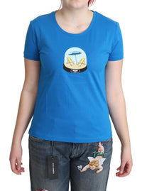 Maglietta a maniche corte in cotone stampato blu Moschino