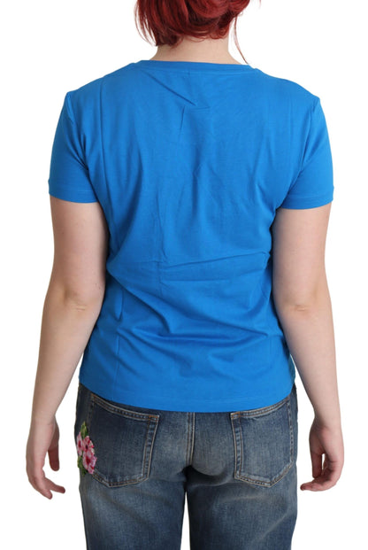 Maglietta a maniche corte in cotone stampato blu Moschino
