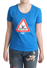 T-shirt triangolare con stampa grafica Moschino in cotone blu