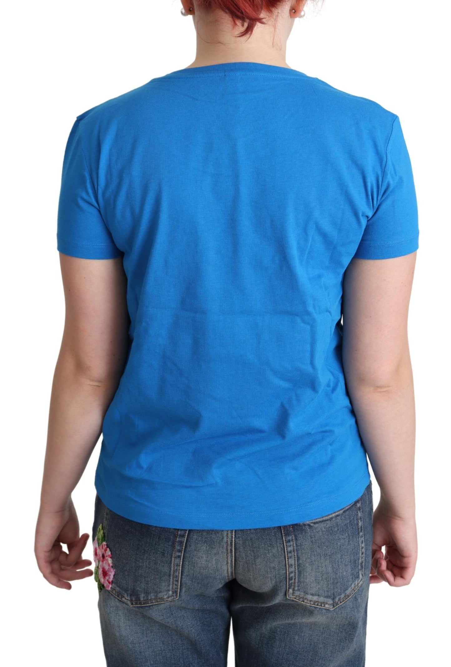T-shirt triangolare con stampa grafica Moschino in cotone blu
