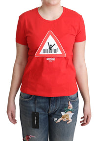 T-shirt con stampa triangolare grafica Moschino in cotone rosso
