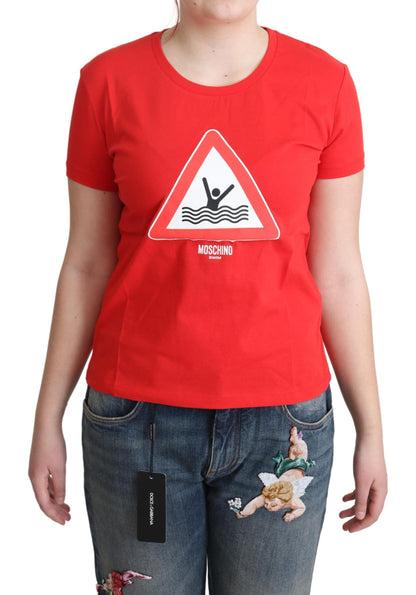 T-shirt con stampa triangolare grafica Moschino in cotone rosso