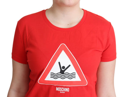 T-shirt con stampa triangolare grafica Moschino in cotone rosso