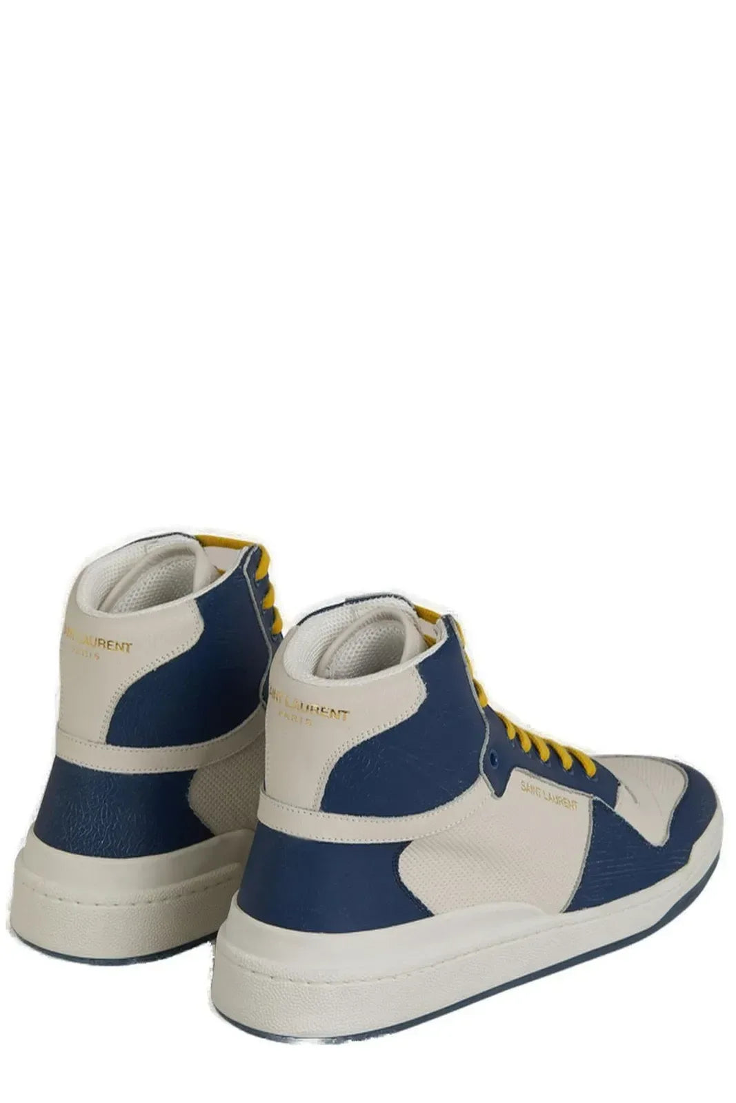 Saint Laurent Blue Calf Leather Mid Top Sneakers - Axxen 