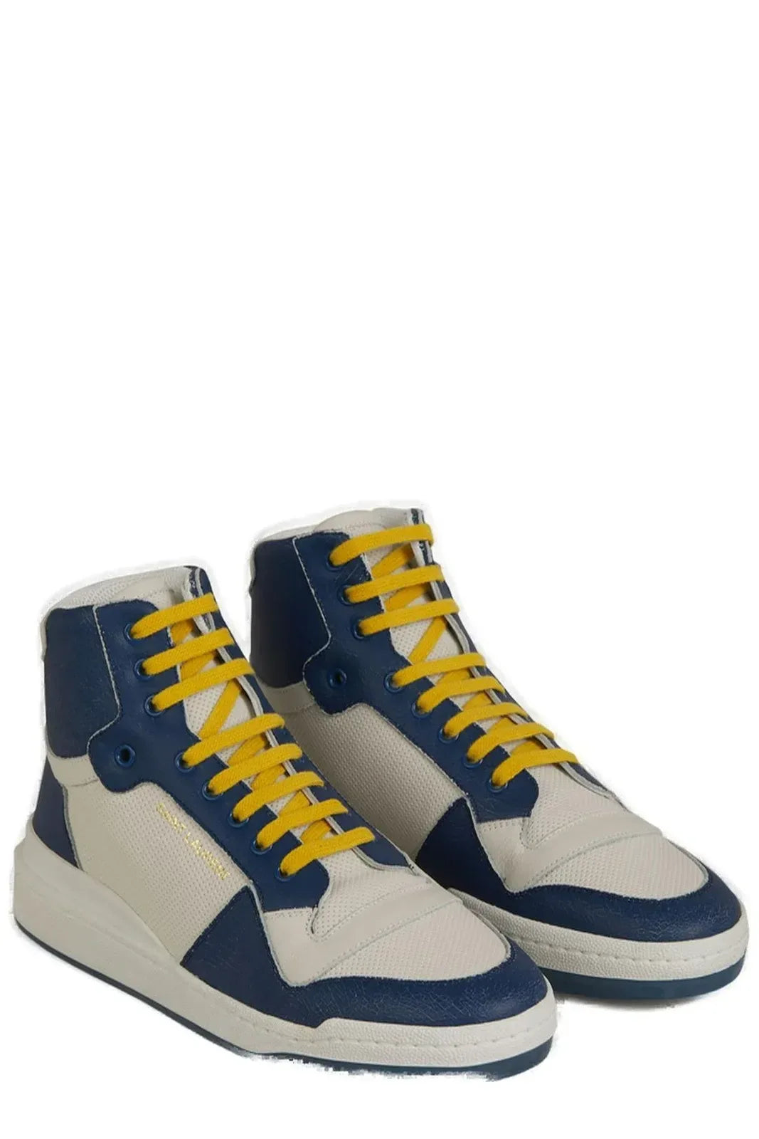 Saint Laurent Blue Calf Leather Mid Top Sneakers - Axxen 