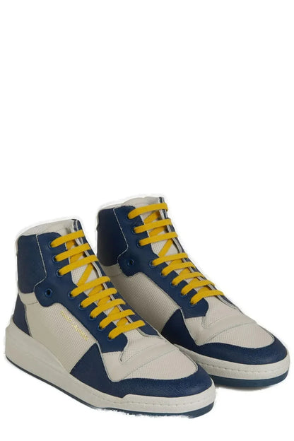 Saint Laurent Blue Calf Leather Mid Top Sneakers - Axxen 