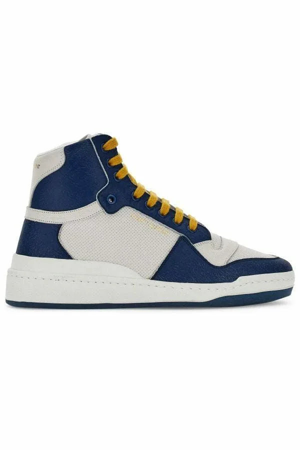 Saint Laurent Blue Calf Leather Mid Top Sneakers - Axxen 