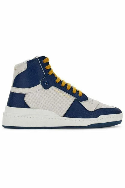Saint Laurent Blue Calf Leather Mid Top Sneakers - Axxen 