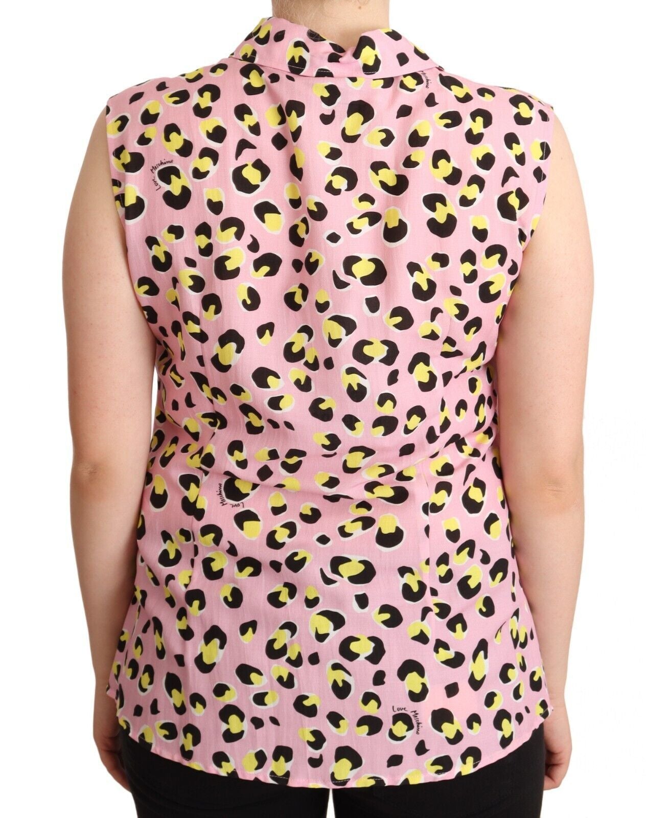 Polo sans manches à col imprimé léopard rose Love Moschino
