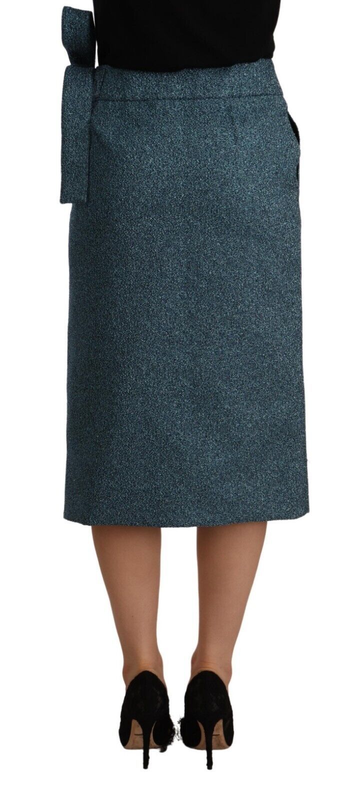 Jupe crayon droite taille haute Koonhor bleue style portefeuille