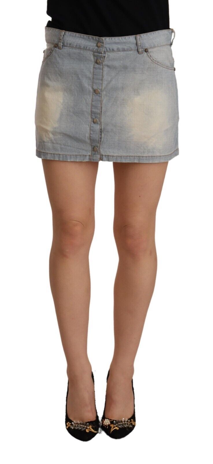 Ermanno Scervino Mini-jupe en coton denim taille moyenne bleu clair