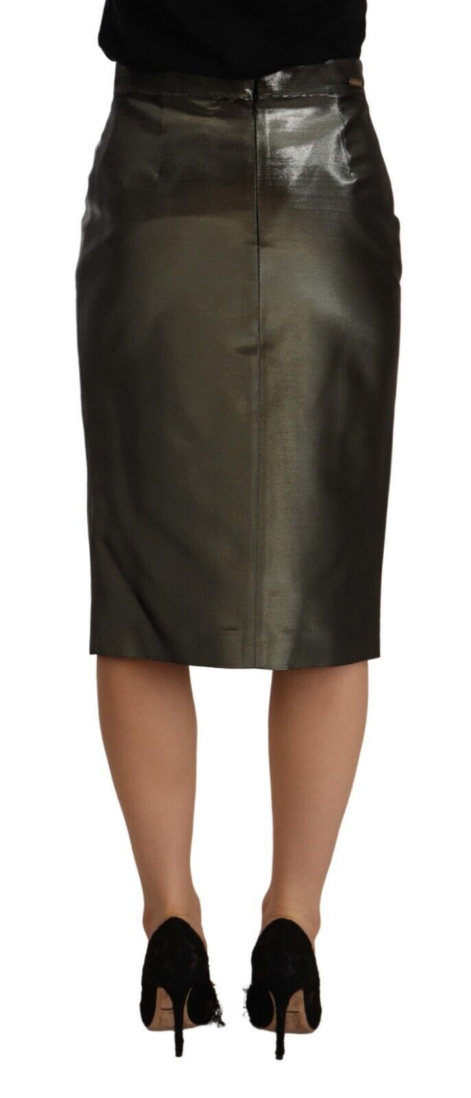 Jupe crayon midi taille haute gris métallisé GF Ferre
