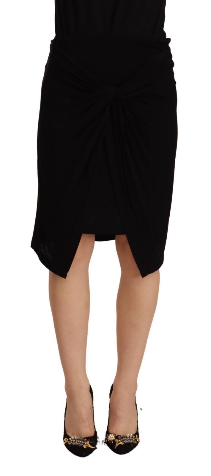 PLEIN SUD Jupe crayon noire taille haute en viscose, longueur genou