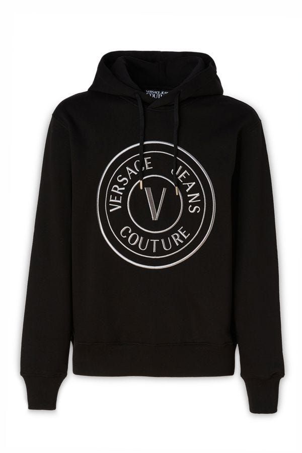 Felpa con cappuccio e logo Versace Jeans in cotone nero