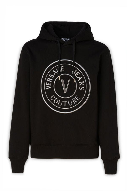 Felpa con cappuccio e logo Versace Jeans in cotone nero