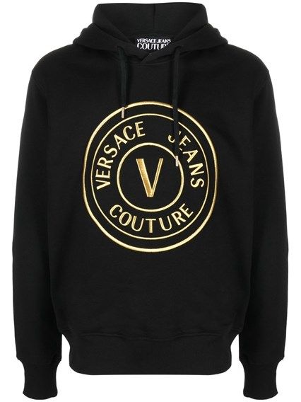 Felpa con cappuccio e logo Versace Jeans in cotone nero