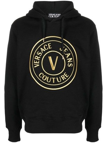 Felpa con cappuccio e logo Versace Jeans in cotone nero