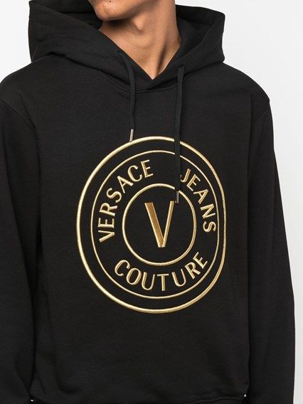 Felpa con cappuccio e logo Versace Jeans in cotone nero