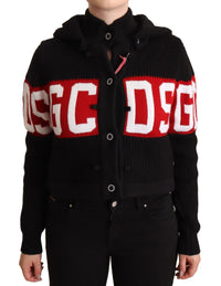 Cardigan con cappuccio e bottoni in cashmere nero GCDS con logo