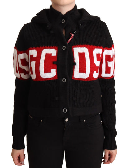 Cardigan con cappuccio e bottoni in cashmere nero GCDS con logo