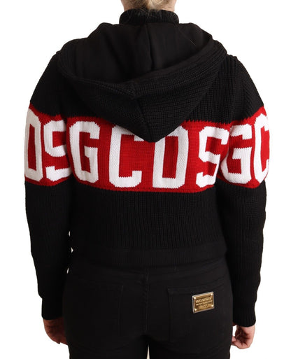 Cardigan con cappuccio e bottoni in cashmere nero GCDS con logo
